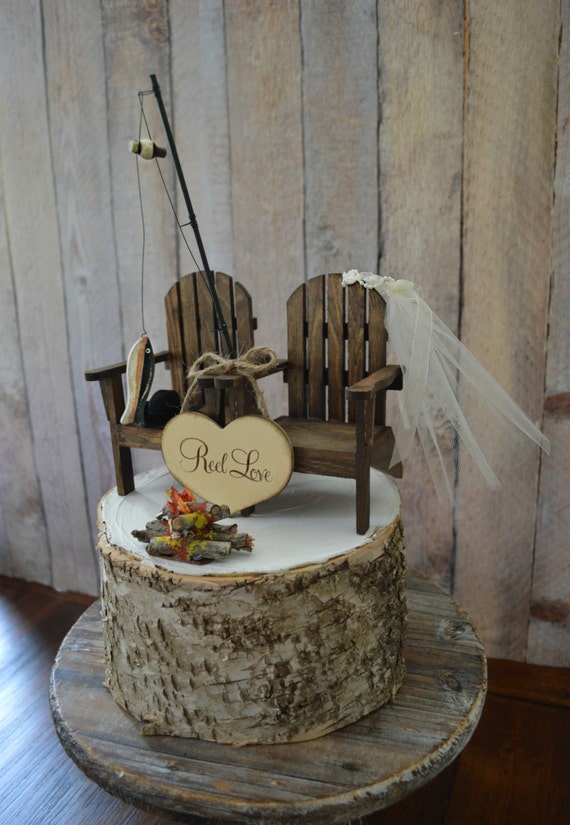 Fishing Camping Themed Wedding Cake Topper Fishing Pole Camp Etsy