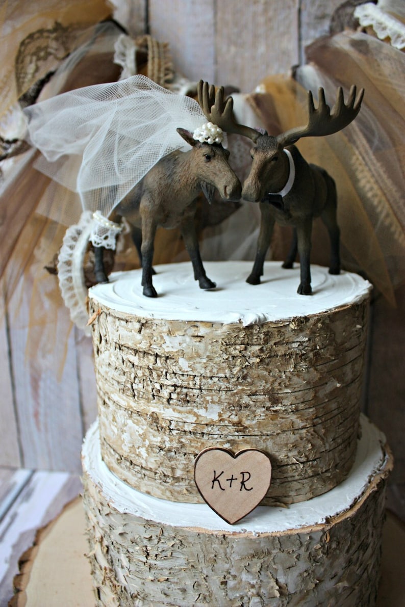 Moose wedding cake topper-Alaskan Moose-Moose cake topper-Rustic Cake topper-Hunting cake topper image 1