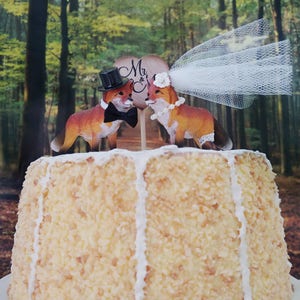 fox bride and groom wedding cake topper rustic woodland animal themed wedding fox lover red fox hunter whimsical Mr and Mrs fox topper image 5