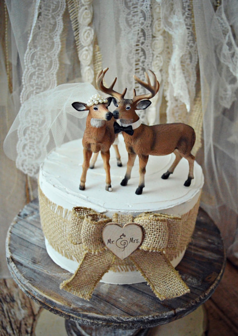 Ivory bride-deer wedding cake topper-bride and groom-buck and | Etsy