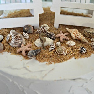 Add on sea shells starfish to a beach chair set-seahorse starfish seashells beach wedding decorations bride groom destination wedding cake