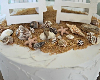 Add on sea shells starfish to a beach chair set-seahorse starfish seashells beach wedding decorations bride groom destination wedding cake