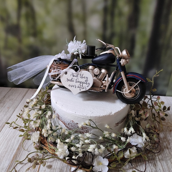 Motorcycle-ring holder cake topper-ring bearer-Harley rider-bride-groom-motorcycle rider-themed wedding-cake topper-wedding-custom