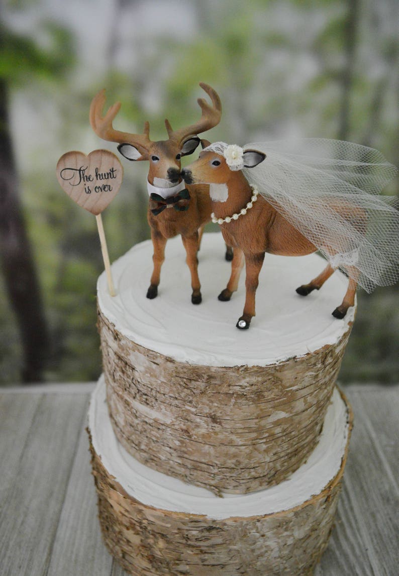 Buck and doe wedding cake topper bride and groom hunting couple antler hunting themed groom's cake camouflage deer wedding image 3