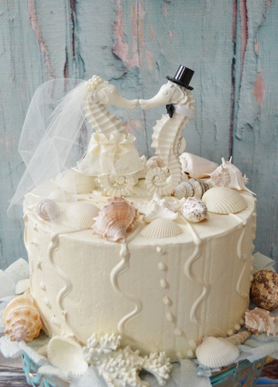 Seahorse Wedding Cake Topper-ivory Seahorse-beach - Etsy