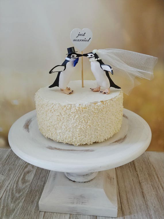 Penguin Wedding Cake Topper Zoo Themed Bride Groom Animal Etsy