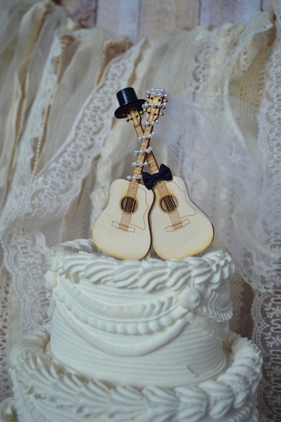 Guitar Wedding Cake Topper Musician Ivory Veil Ivory Wedding Etsy