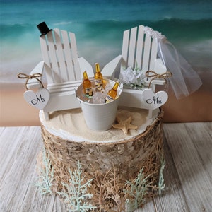 Beach chairs-Adirondack-beach-wedding-beercake topper-beach chairs-destination-bride-groom-Mr and Mrs-beach wedding-nautical-navy blue image 2