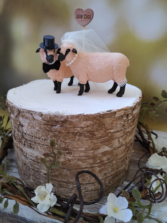 Sheep-lamb barn wedding woodland cake topper-farm-animal-folk-western-country-bride groom livestock farm barn wedding zoo country love