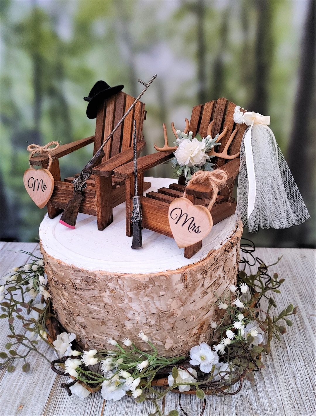 Hunting Theme Wedding Cake Topper Deer Antlers Moose Antlers Bride ...