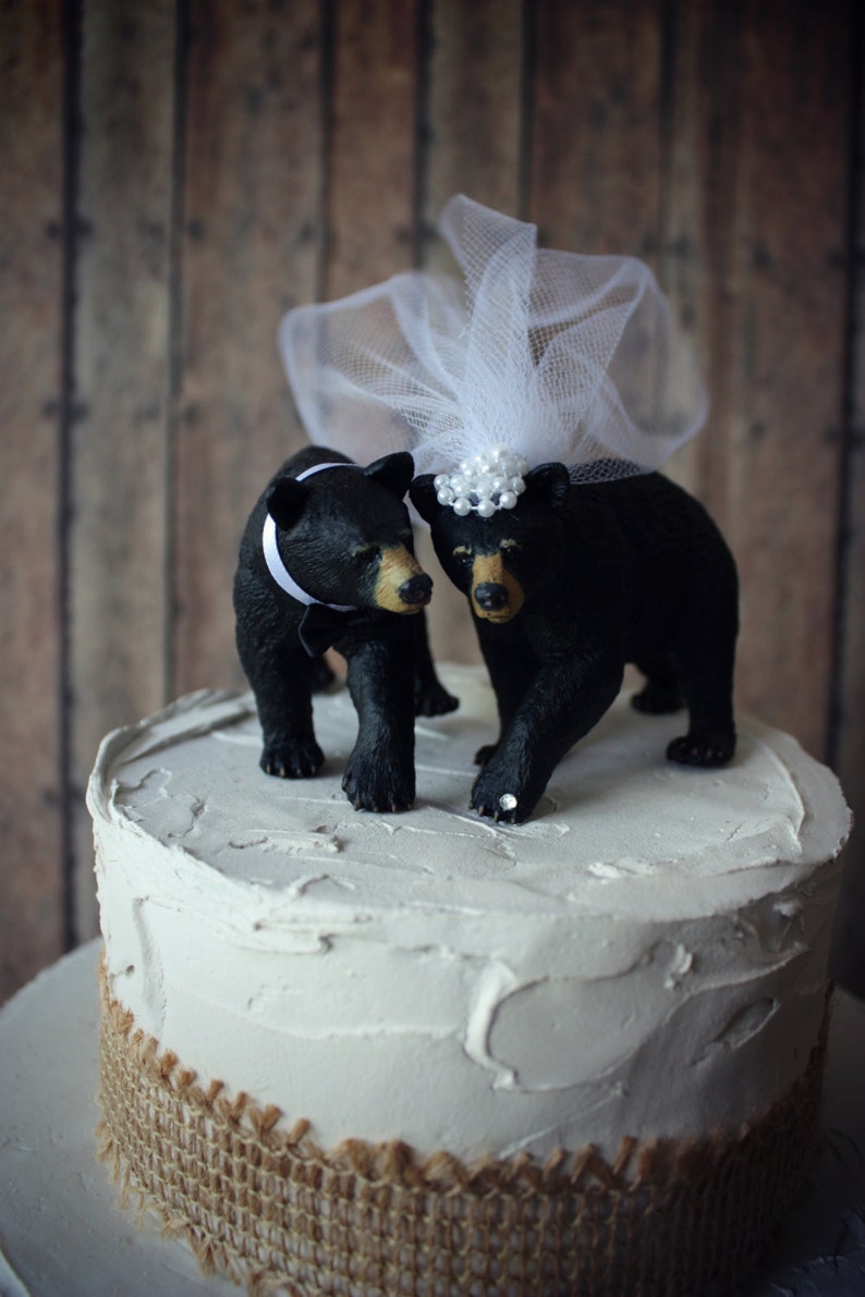 Black bear-wedding cake topper-brown bear-grizzly bear-bear lover-bear wedding topper-rustic wedding-rustic image 3