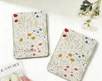 Etui na Kindle z nadrukiem w kwiaty w stylu retro, spersonalizowane, do czytników Kindle Paperwhite 12" 7" / 11" 6,8" / 10" 6" 10. i 11. generacji, Kindle 2024, etui Colorsoft