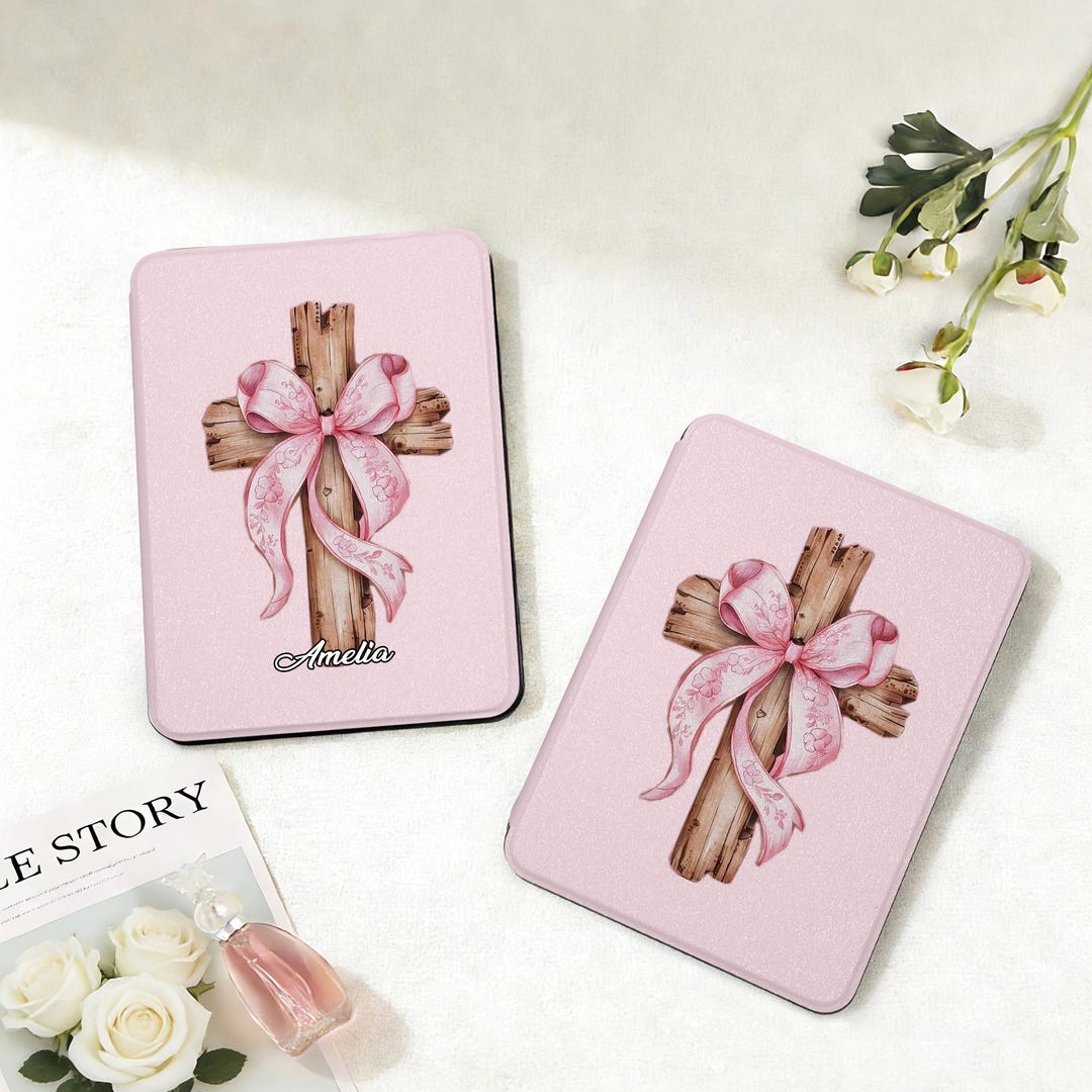 Pink Bow Cross Kindle Case Custom Cover for Paperwhite 12th 7"/11th 6.8 ...