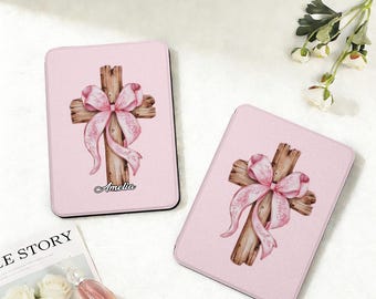 Etui na Kindle z kokardą w kolorze różowym, z nadrukiem, do modeli Paperwhite 12, 7"/11, 6,8"/10, 6", Kindle 10, 11. generacji, Kindle 2024, Colorsoft Cover