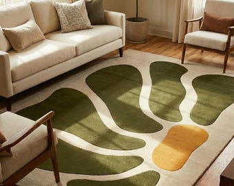 Hand Tufted Wool Area Rug | Abstract Green Organic Design