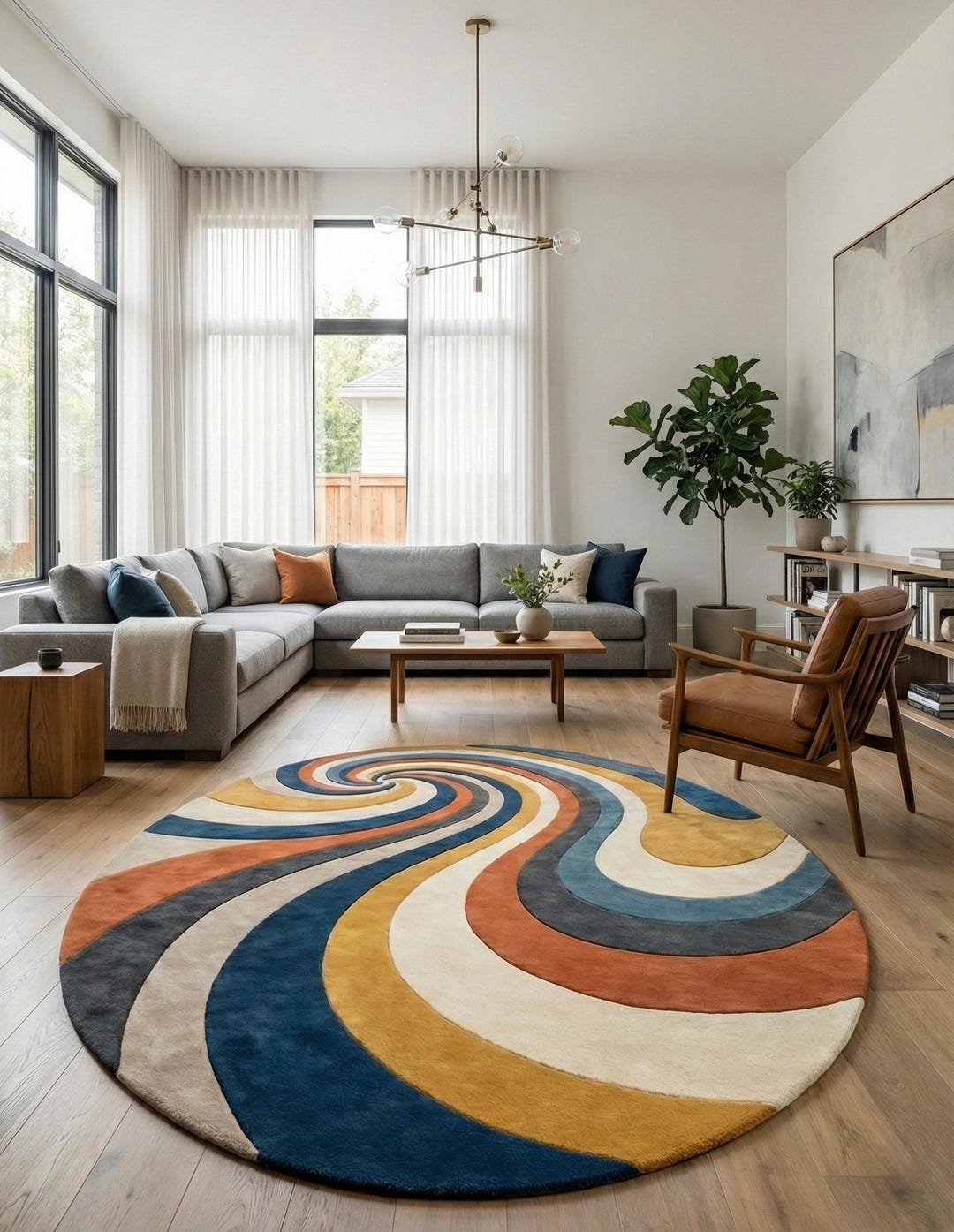 Hand Tufted Wool Area Rug | Round Rug 7x7 Ft | Modern Colorful Swirl ...