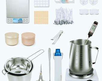 Kit de herramientas para hacer velas caseras: placa calefactora para derretir cera, suministros para manualidades.
