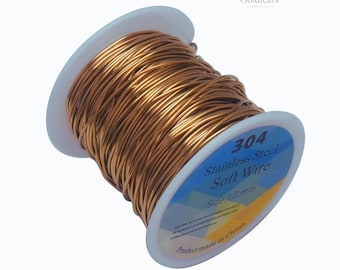 May include: A spool of copper-colored 304 stainless steel soft wire. The label indicates a wire size of 1.0 mm. The wire is tightly wound on a white plastic spool. The product is labeled as made in China.