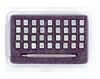 Kit de herramientas para estampar cuero con letras y números en inglés: juego de punzones de acero con mango para tallar cuero y hacer manualidades.