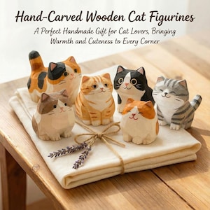 Handmade Carved Wooden Cat Figurine, Custom Initials 5.0 (1)