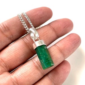 18-INCH-Genuine Emerald Pendant Necklace 18 MM-Stone Size- Raw Polished, May Birthstone For-Healing-Energy-Protection-Gift