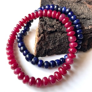 Genuine Ruby And Sapphire Bracelet Real Stone Handmade Bracelet Best AAA Quality Unisex Bracelet-Gifts her/Him/Surprise Bracelet-6-8mm size