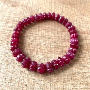 Top Quality-Natural-Ruby Melon Beads-Bracelet, 6/8 MM-Dainty Genuine Red Ruby Carving Bracelet, Ruby Carved Bracelet - July Birthstone, Gift