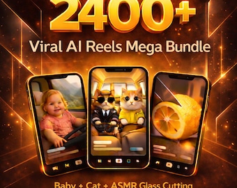 2400+ viral AI reels mega bundle, baby cat asmr faceless video content, PLR MRR digital download