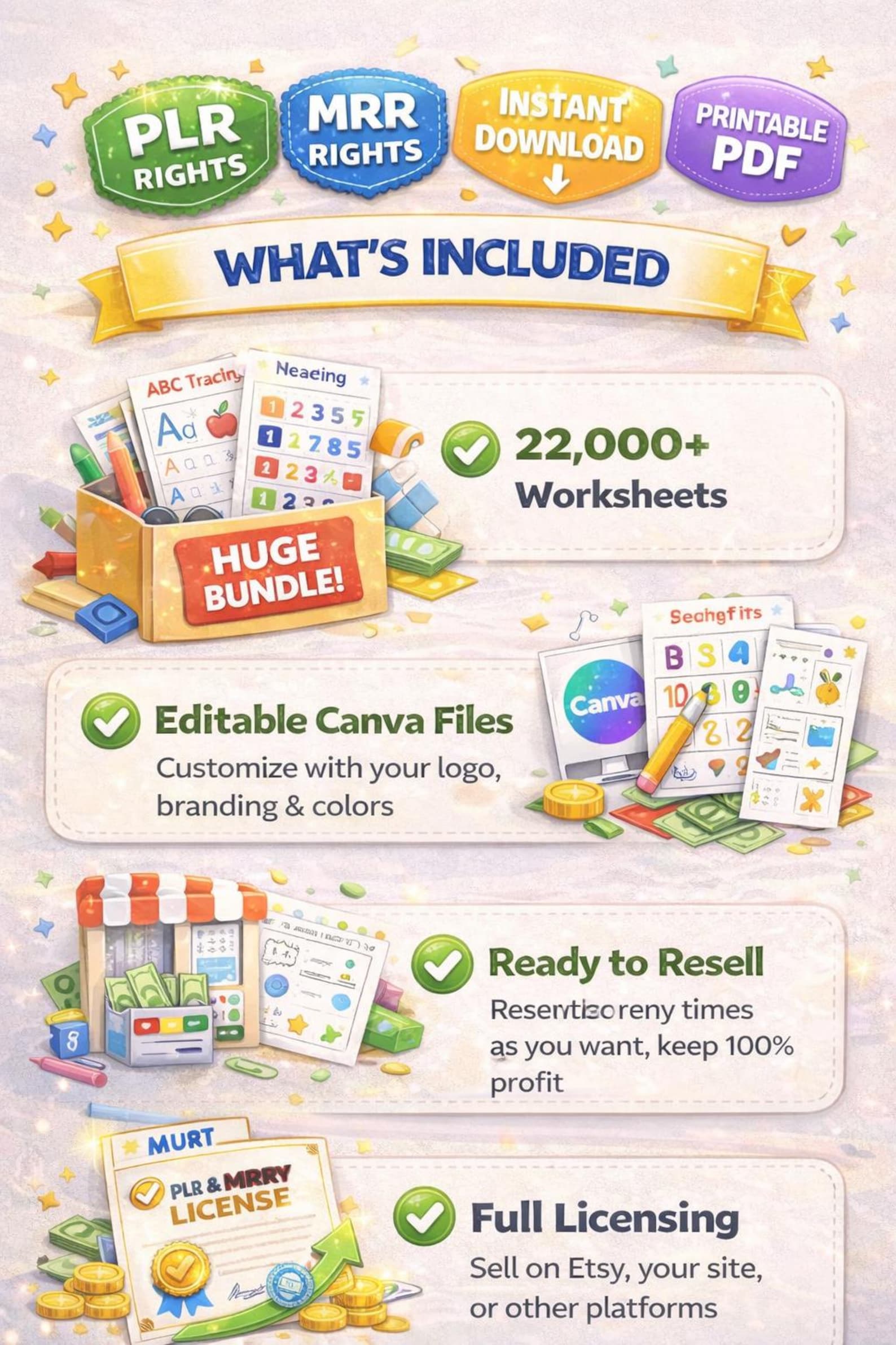 22,000+ Kids Worksheets Learning Vault PLR MRR Preschool to Elementary ...
