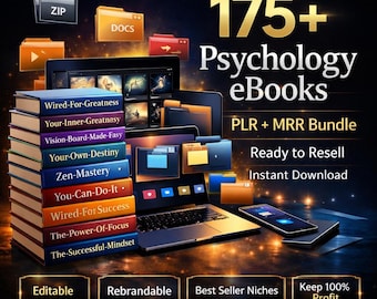 175+ Psychology Self Help eBooks Bundle PLR MRR, Resell Rights Digital Products, Mental Health Mindset