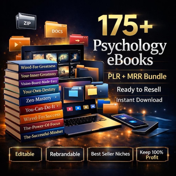 175+ Psychology Self Help eBooks Bundle PLR MRR, Resell Rights Digital Products, Mental Health Mindset