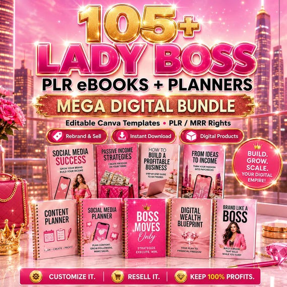 105+ Lady Boss Mega Digital Bundle PLR eBooks Planners Canva Templates MRR Resell Rights Social Media Business Kit