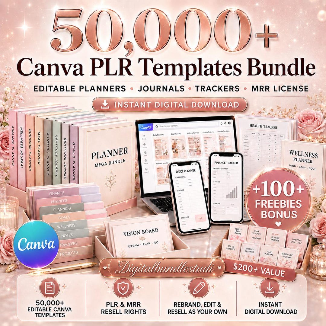 50000+ Canva PLR Templates Mega Bundle, Editable Planners Journals Trackers, MRR Digital P