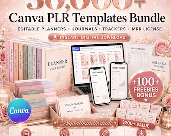 50000+ Canva PLR Templates Mega Bundle, Editable Planners Journals Trackers, MRR Digital Products, Etsy Shop Instant Download