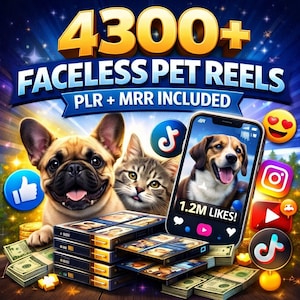 4300+ Viral Funny Pet Reels Bundle Dog Cat Videos Faceless TikTok Instagram Shorts Best Pack Ready To Post PLR MRR Commercial Use