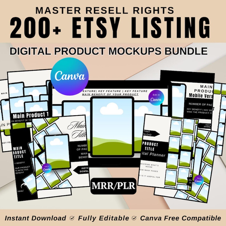 200+ Etsy Mockups Canva Templates Digital Product Display Ebook Course ...