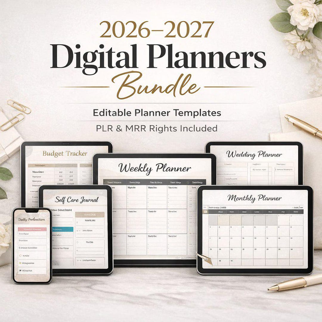 2026-2027 Digital Planner Bundle | Editable Canva Templates (PLR MRR ...