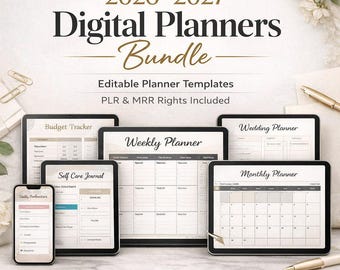 2026-2027 Digital Planner Bundle | Editable Canva Templates (PLR MRR)