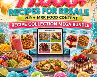 77,000+ Recipe Collection for Resale | PLR MRR Food Content, Cookbook Creator Bundle, Meal Prep Recipes, Digital Download
