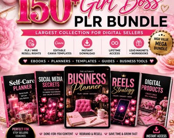 150+ PLR eBooks Bundle Girl Boss Canva Templates MRR Resell Rights Largest Collection Digital Planners Business Kit