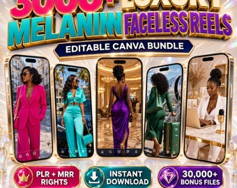 3000+ Luxury Melanin Faceless Reels PLR MRR Mega Bundle | Viral Lifestyle Videos, Ebook Templates, Social Media Content, Instant Download