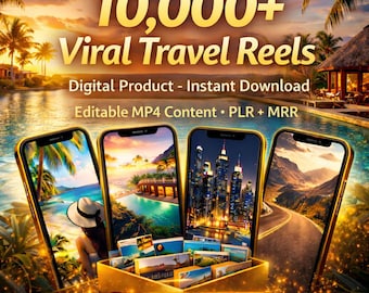 10000+ viral travel reels mega bundle, luxury faceless videos, TikTok Instagram Shorts, PLR MRR commercial use