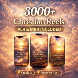 Paquete de más de 3000 videos de fe cristiana, videos motivacionales con citas bíblicas, videos espirituales sin rostro para redes sociales y productos digitales (PLR, MRR)
