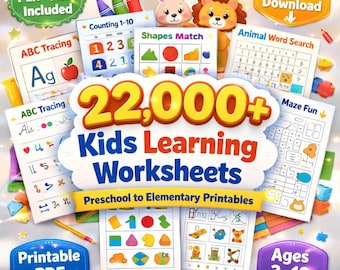 Más de 22 000 hojas de trabajo para niños Learning Vault PLR MRR Imprimibles de preescolar a primaria