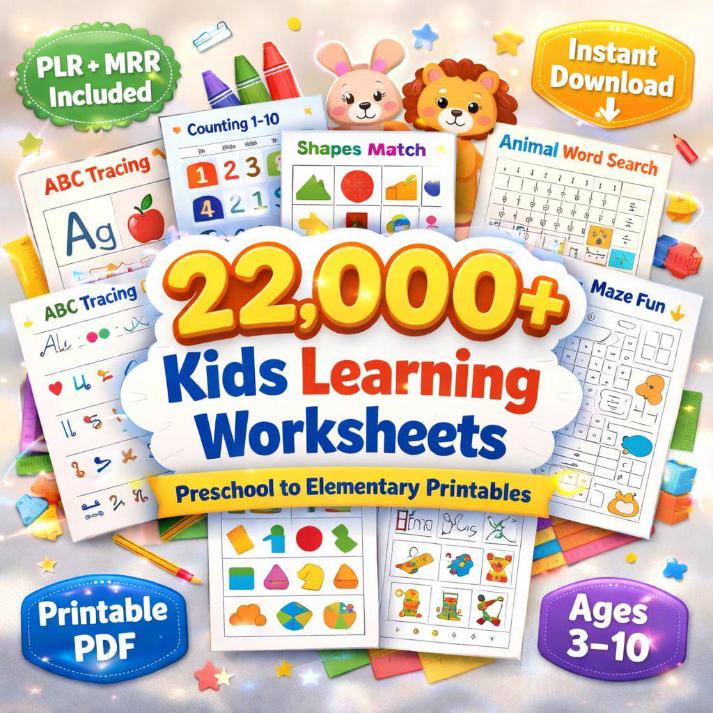 22,000+ Kids Worksheets Learning Vault PLR MRR Preschool to Elementary ...