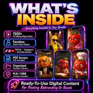 1500+ AI Reels Bundle Talking Object Videos Faceless TikTok Instagram YouTube Shorts Ready To Post PLR MRR Resell Rights image 2