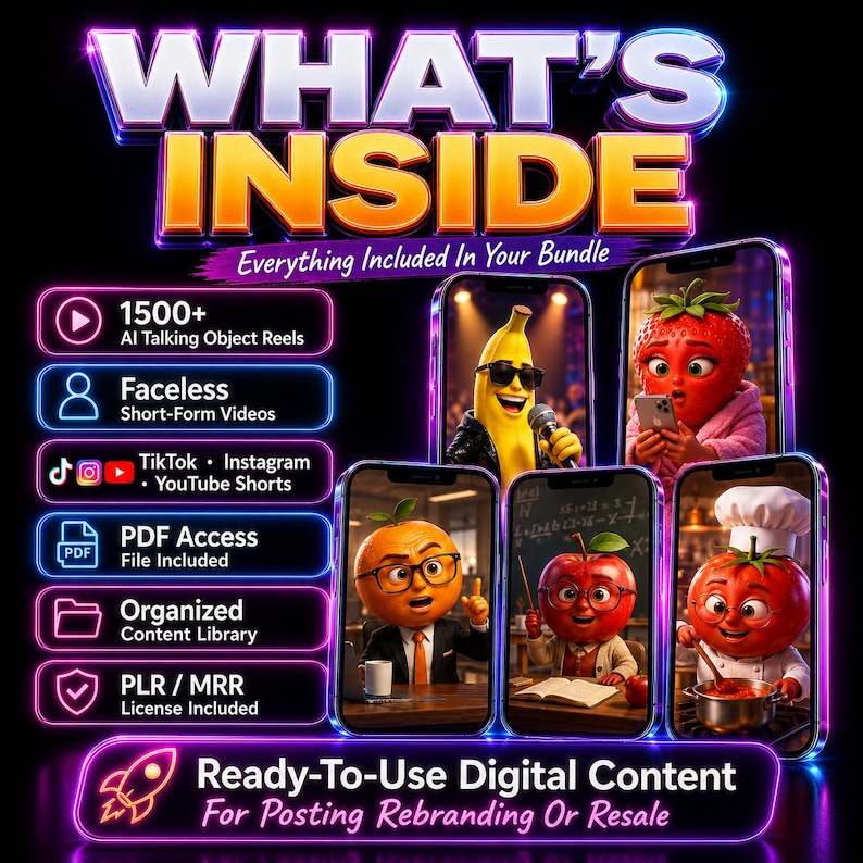 1500+ AI Reels Bundle Talking Object Videos Faceless TikTok Instagram YouTube Shorts Ready To Post PLR MRR Resell Rights image 2