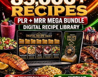 Más de 85.000 recetas PLR MRR en un megapack / Biblioteca digital de recetas, contenido gastronómico para uso comercial, derechos de reventa, descarga instantánea.