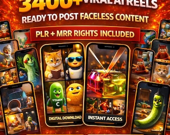 3400+ AI Reels Bundle Viral Faceless Videos TikTok Instagram Shorts Talking Content PLR MRR Resell Rights Ready To Post Digital Download