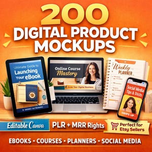 200+ Etsy Mockups Canva Templates Digital Product Display eBook Course Planner Best Listing Pack Ready To Use PLR MRR Commercial Use
